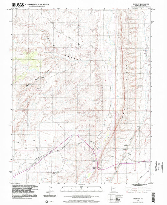 Classic USGS Bluff SW Utah 7.5'x7.5' Topo Map Image