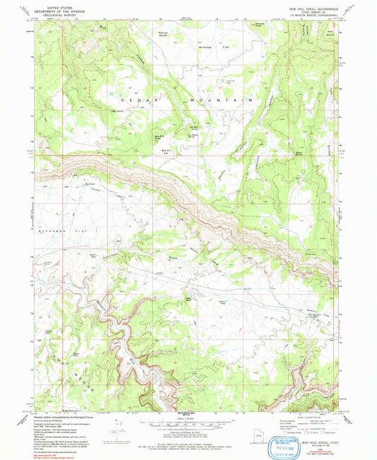 Classic USGS Bob Hill Knoll Utah 7.5'x7.5' Topo Map Image
