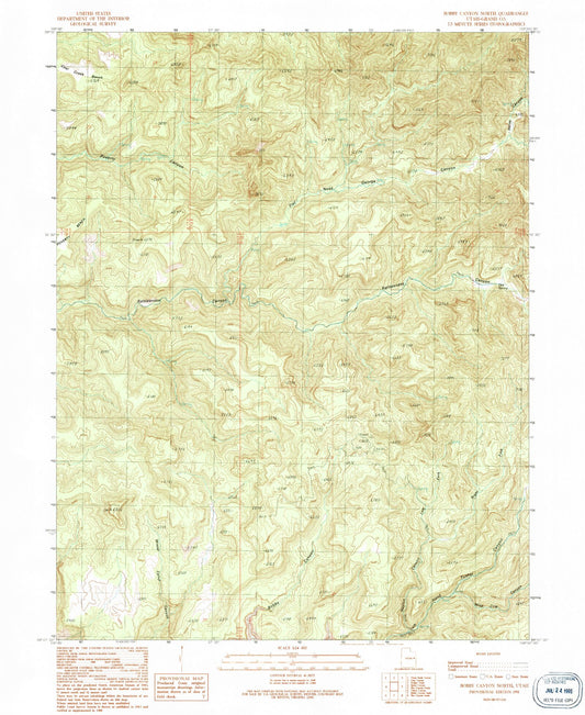 Classic USGS Bobby Canyon North Utah 7.5'x7.5' Topo Map Image