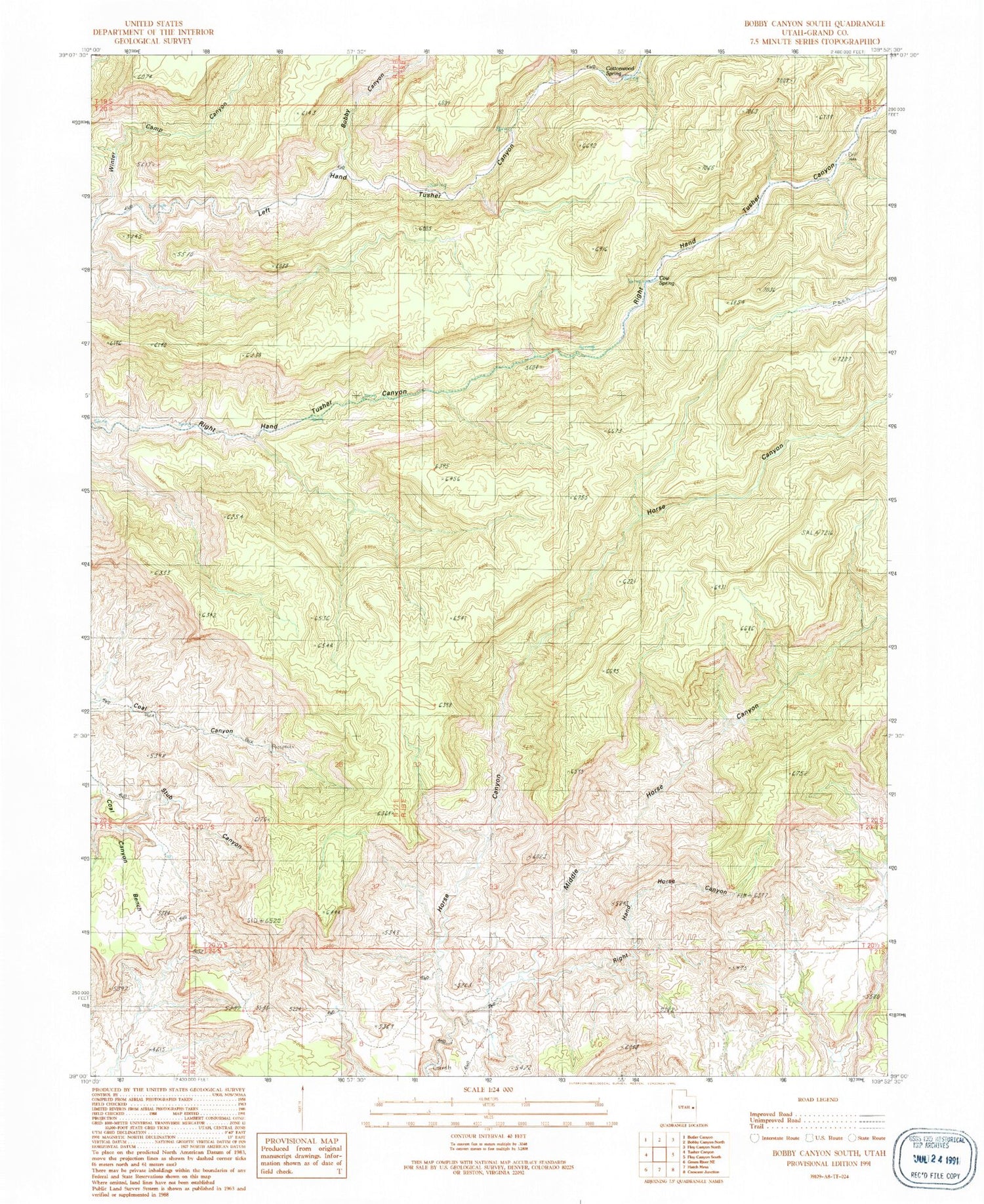 Classic USGS Bobby Canyon South Utah 7.5'x7.5' Topo Map Image
