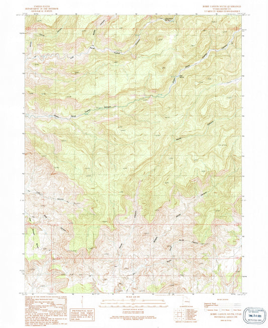Classic USGS Bobby Canyon South Utah 7.5'x7.5' Topo Map Image