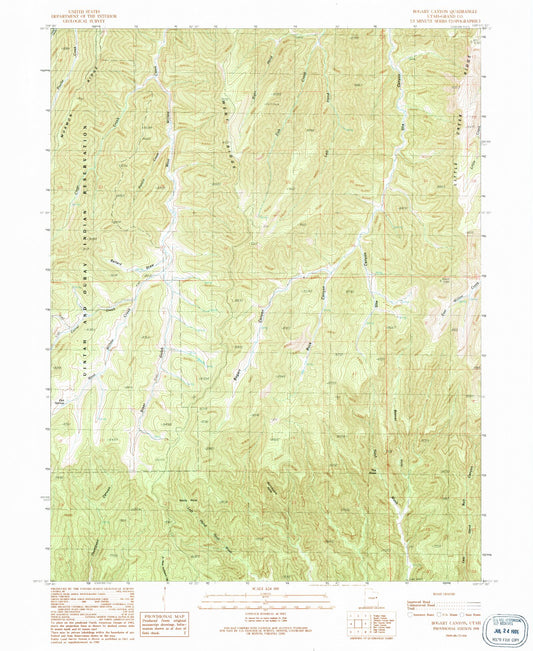 Classic USGS Bogart Canyon Utah 7.5'x7.5' Topo Map Image