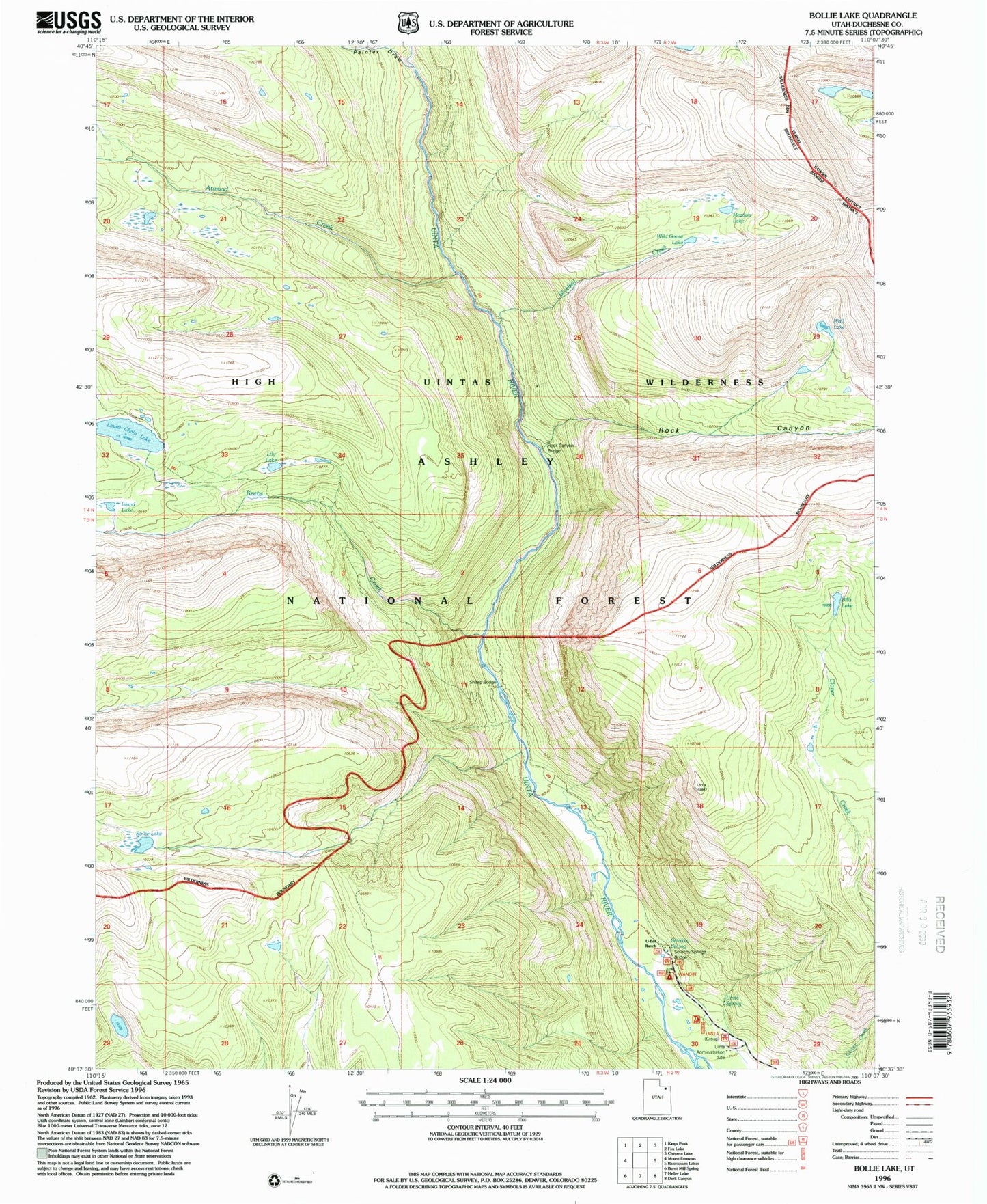 Classic USGS Bollie Lake Utah 7.5'x7.5' Topo Map Image