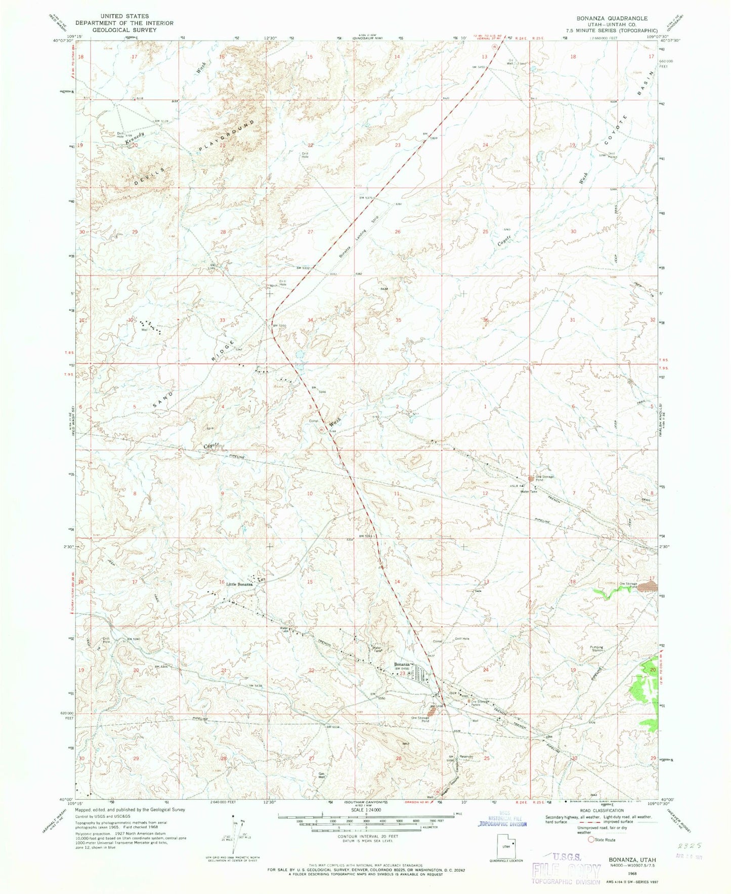 Classic USGS Bonanza Utah 7.5'x7.5' Topo Map Image
