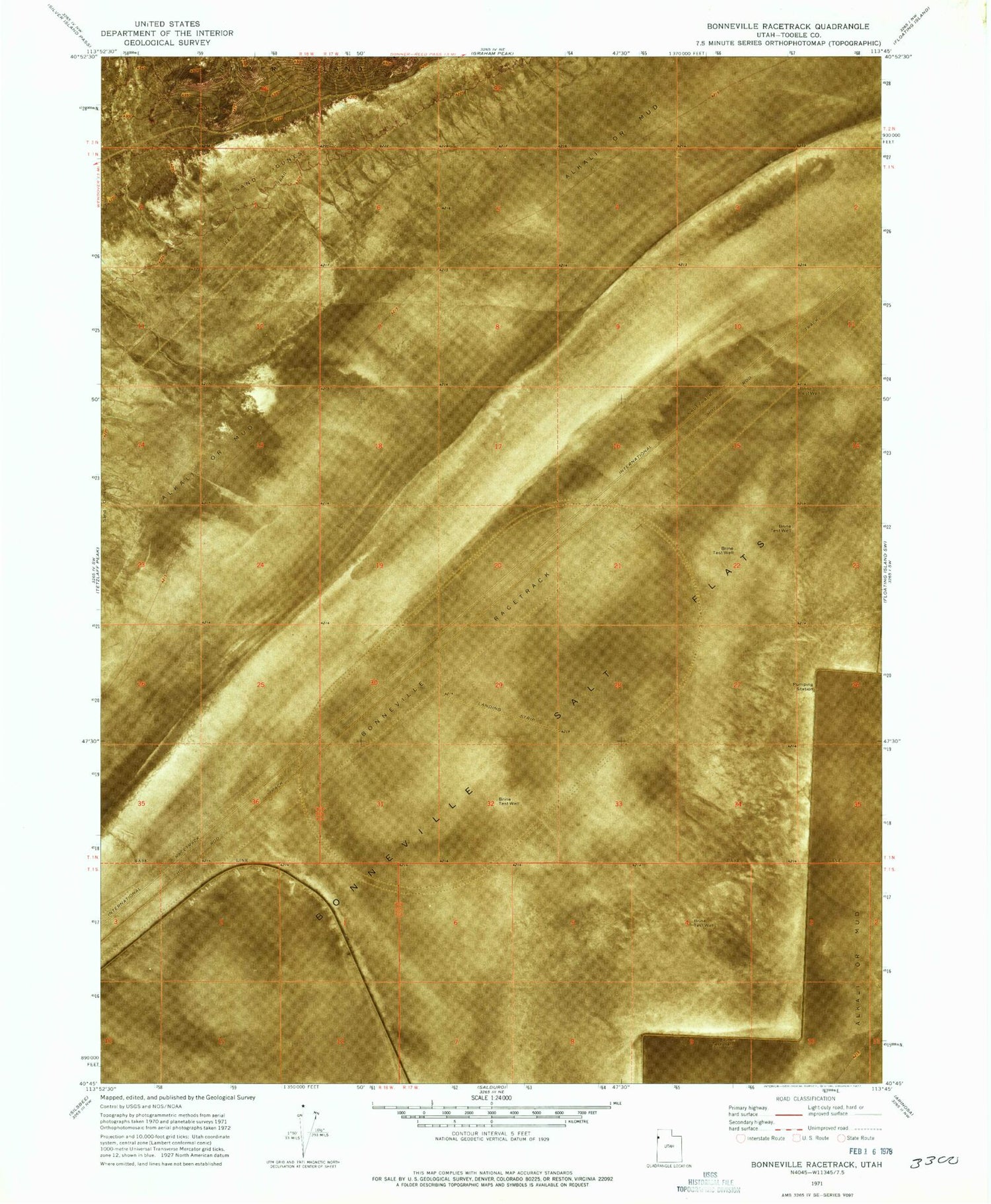 Classic USGS Bonneville Racetrack Utah 7.5'x7.5' Topo Map Image