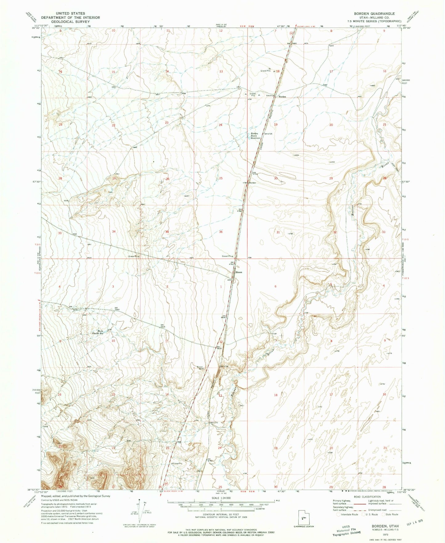 Classic USGS Borden Utah 7.5'x7.5' Topo Map Image