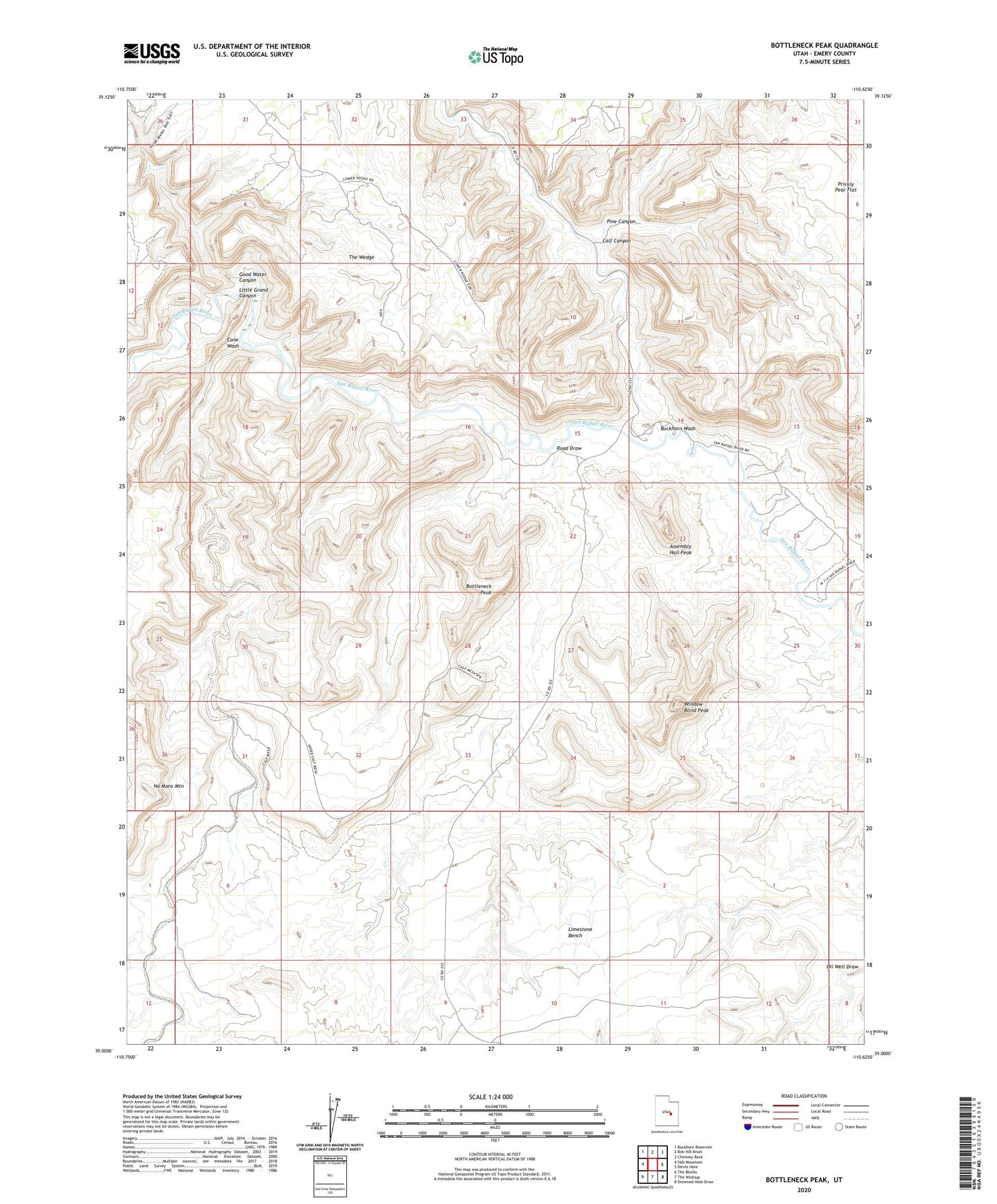 Bottleneck Peak Utah US Topo Map Image