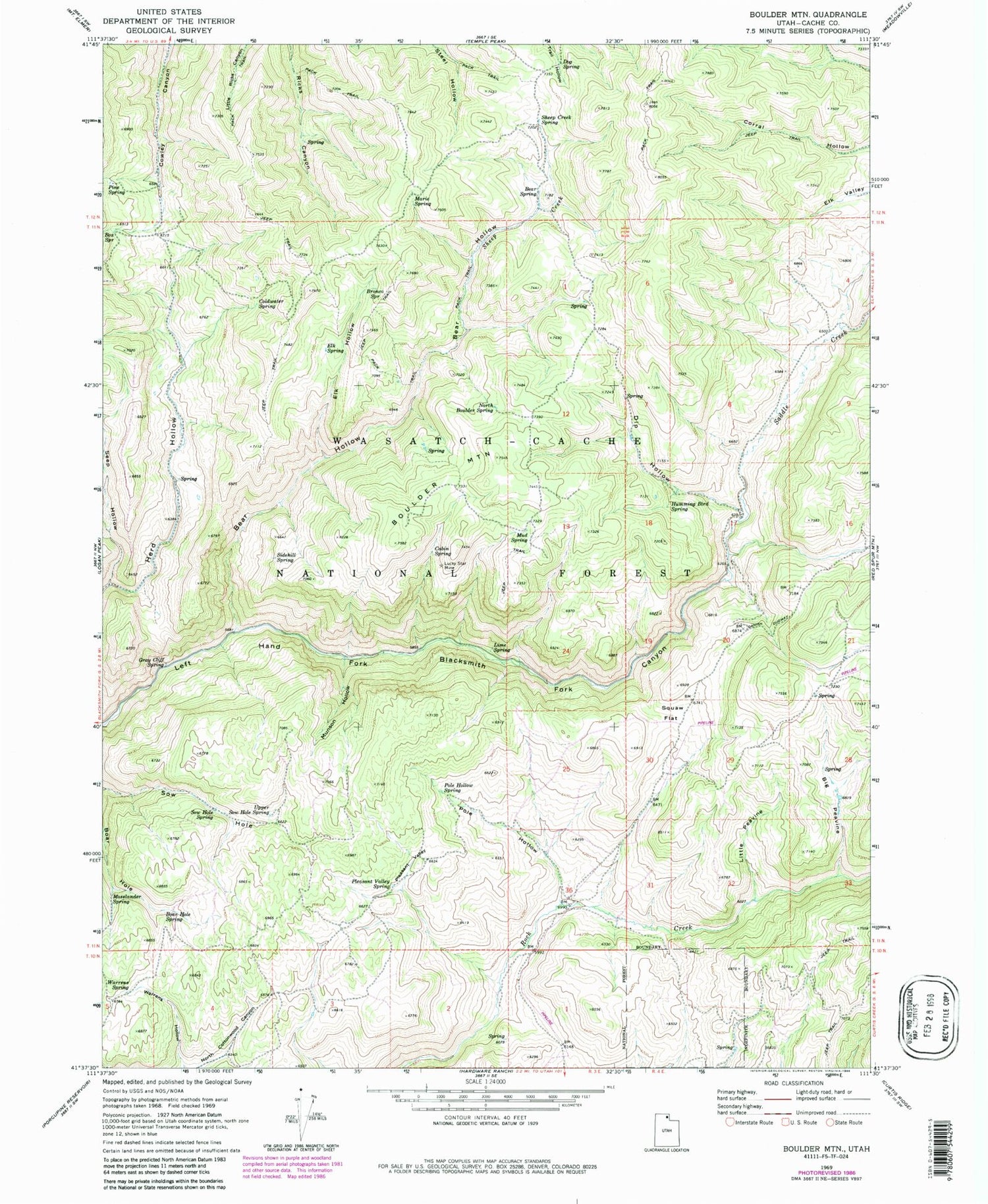 Classic USGS Boulder Mountain Utah 7.5'x7.5' Topo Map Image
