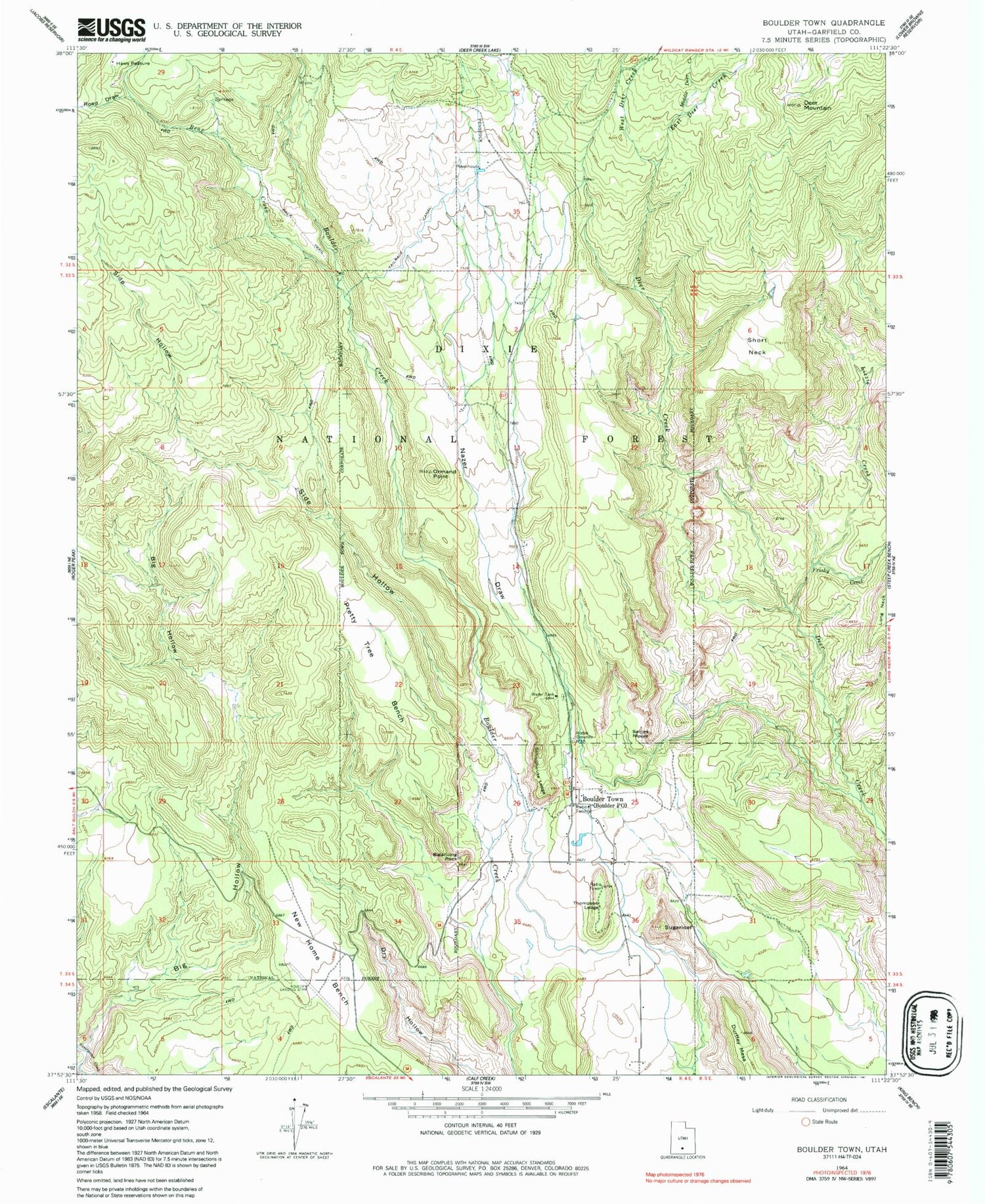 Classic USGS Boulder Town Utah 7.5'x7.5' Topo Map Image