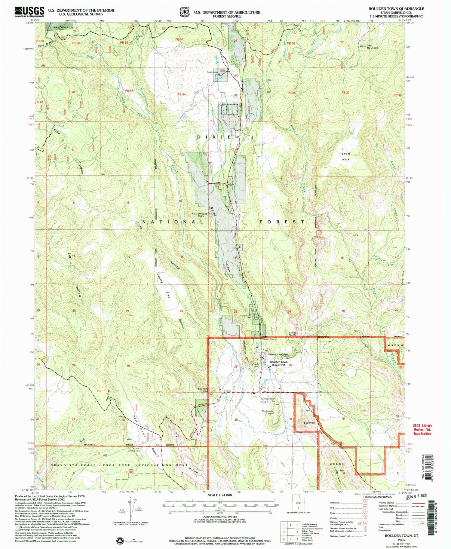 Classic USGS Boulder Town Utah 7.5'x7.5' Topo Map Image