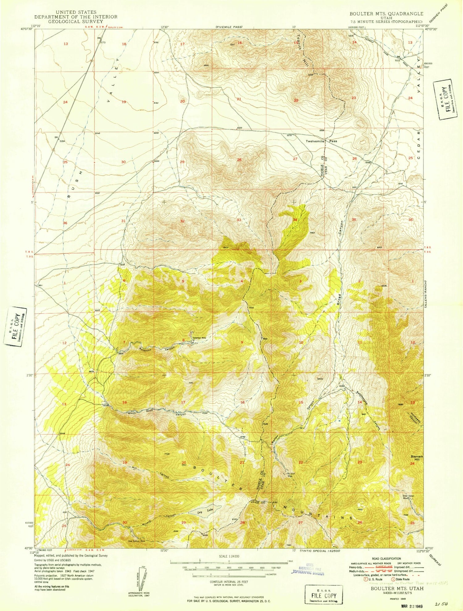 Classic USGS Boulder Mountain Utah 7.5'x7.5' Topo Map Image