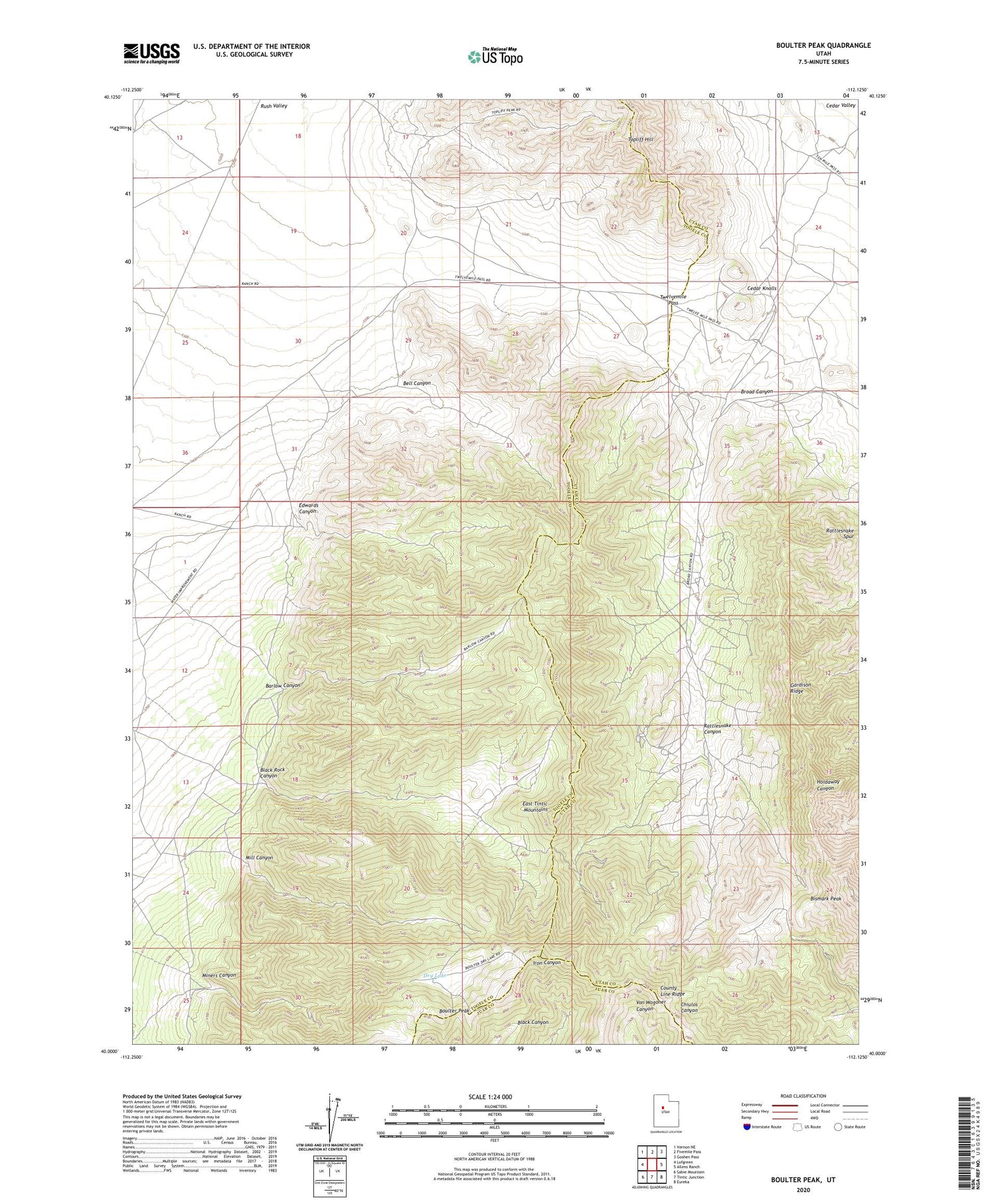 Boulter Peak Utah US Topo Map Image