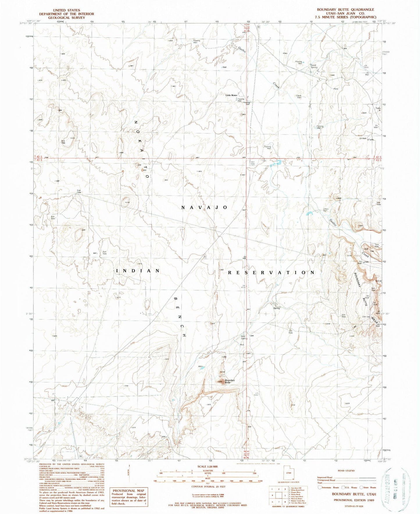 Classic USGS Boundary Butte Utah 7.5'x7.5' Topo Map Image