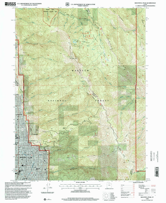 Classic USGS Bountiful Peak Utah 7.5'x7.5' Topo Map Image