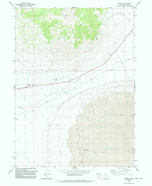 Classic USGS Bovine Utah 7.5'x7.5' Topo Map Image