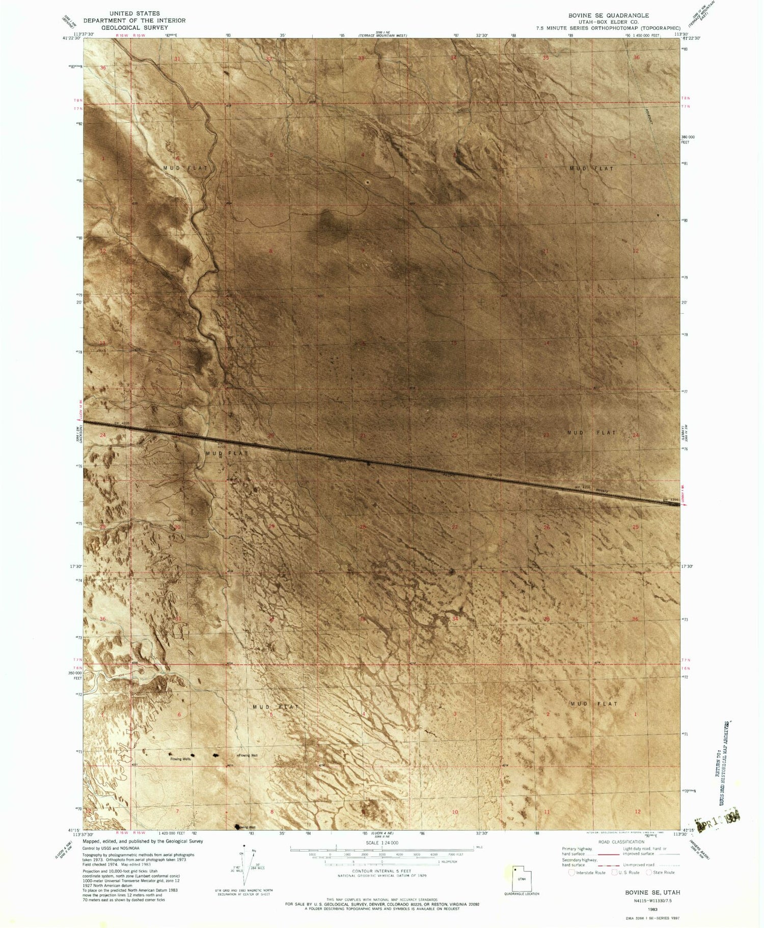 Classic USGS Bovine SE Utah 7.5'x7.5' Topo Map Image