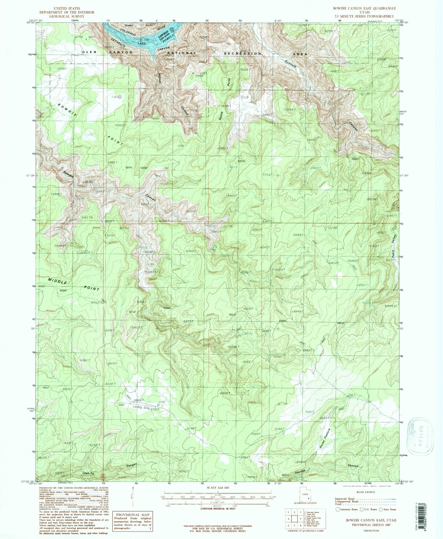 Classic USGS Bowdie Canyon East Utah 7.5'x7.5' Topo Map Image