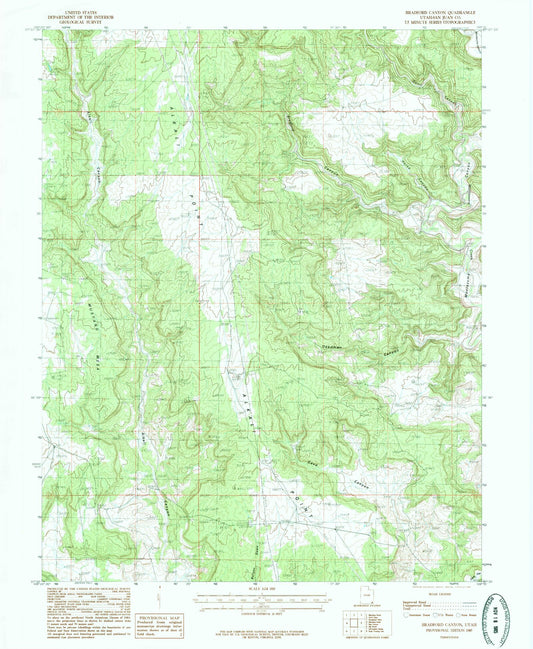 Classic USGS Bradford Canyon Utah 7.5'x7.5' Topo Map Image