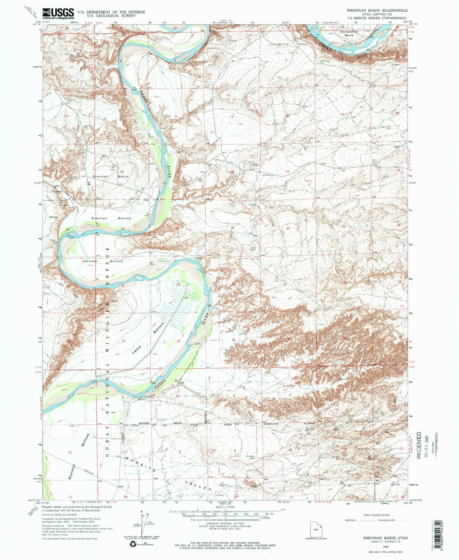 Classic USGS Brennan Basin Utah 7.5'x7.5' Topo Map Image