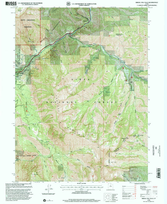 Classic USGS Bridal Veil Falls Utah 7.5'x7.5' Topo Map Image