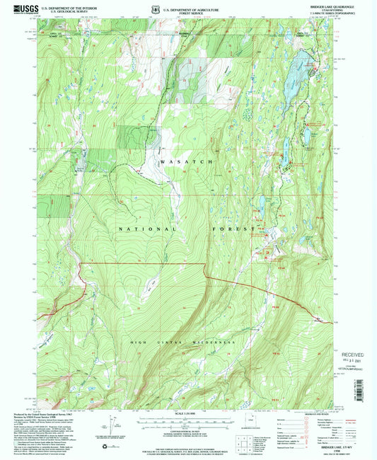 Classic USGS Bridger Lake Utah 7.5'x7.5' Topo Map Image