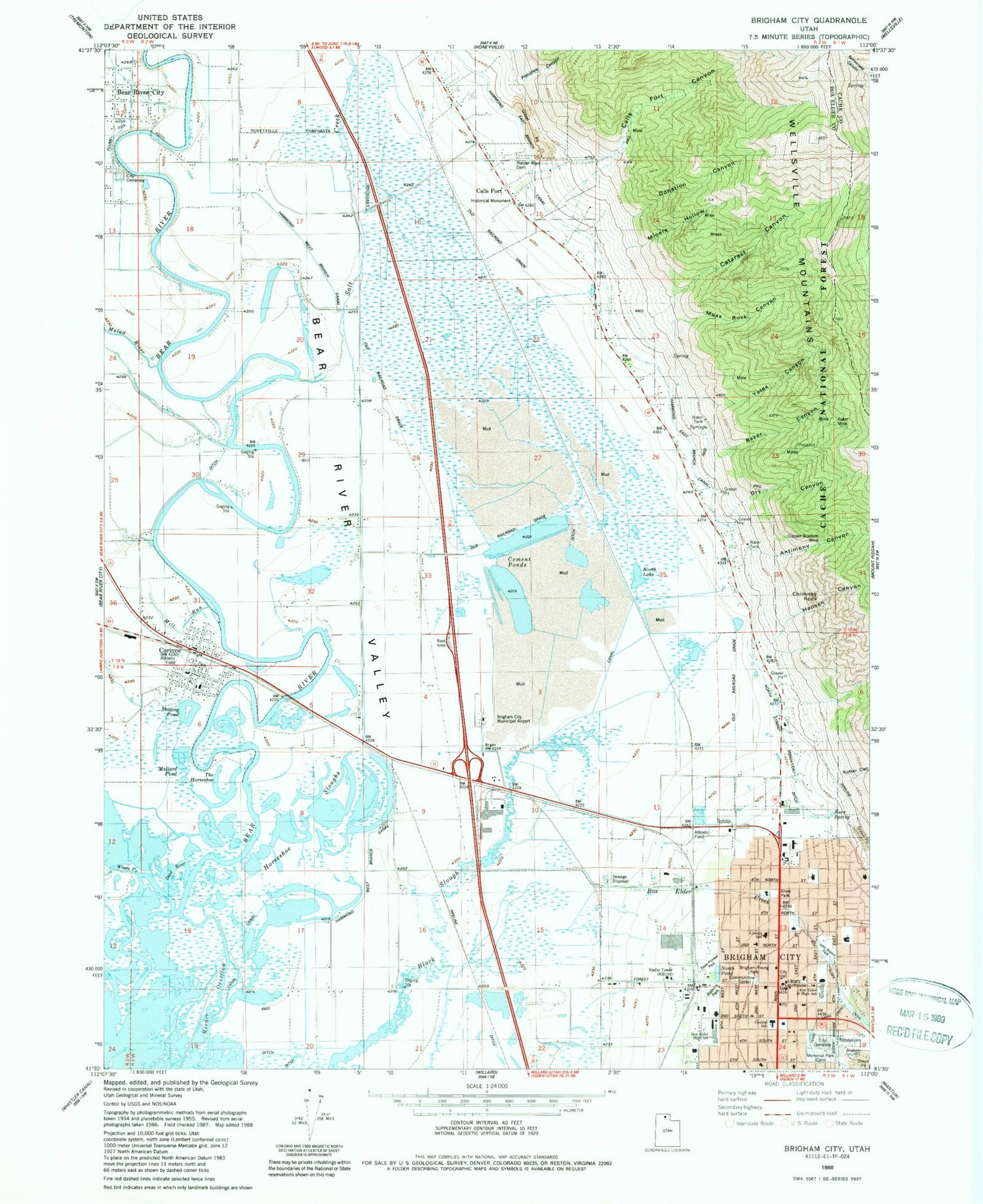 Classic USGS Brigham City Utah 7.5'x7.5' Topo Map Image