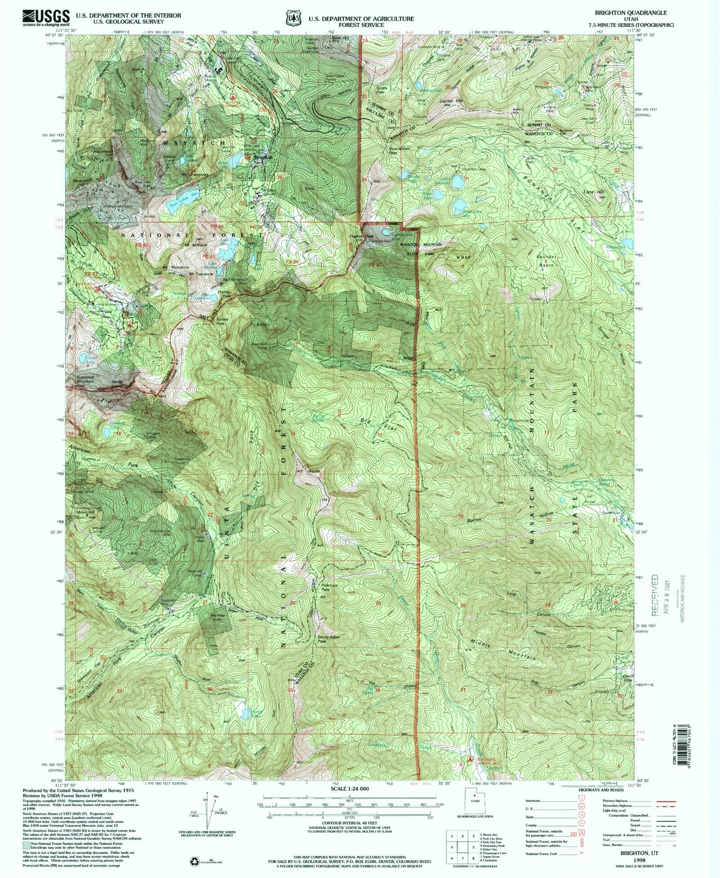 Classic USGS Brighton Utah 7.5'x7.5' Topo Map Image