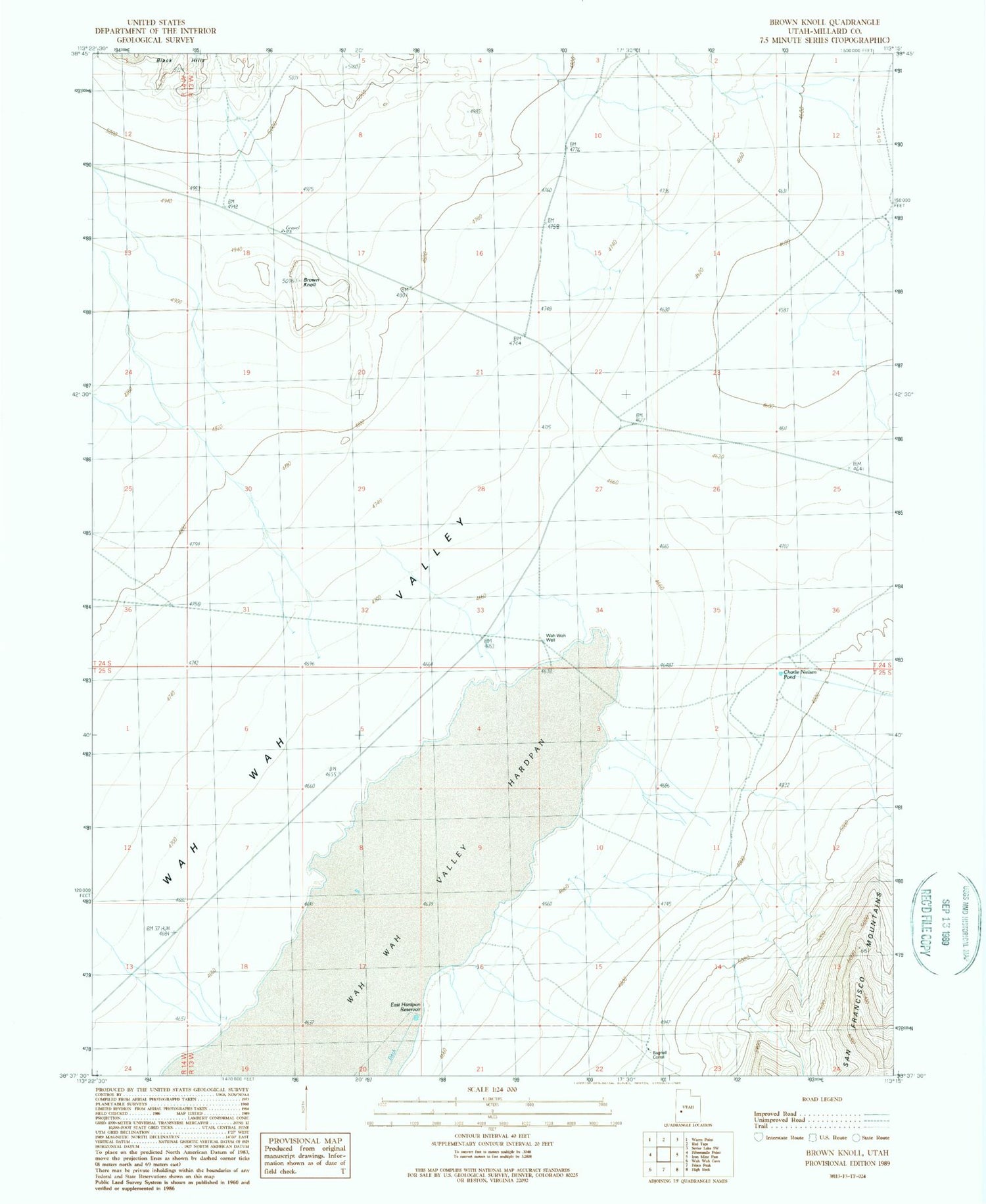 Classic USGS Brown Knoll Utah 7.5'x7.5' Topo Map Image