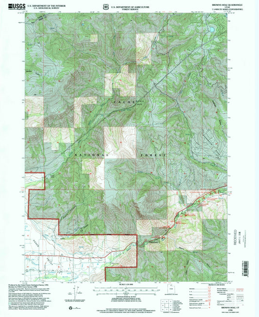 Classic USGS Browns Hole Utah 7.5'x7.5' Topo Map Image