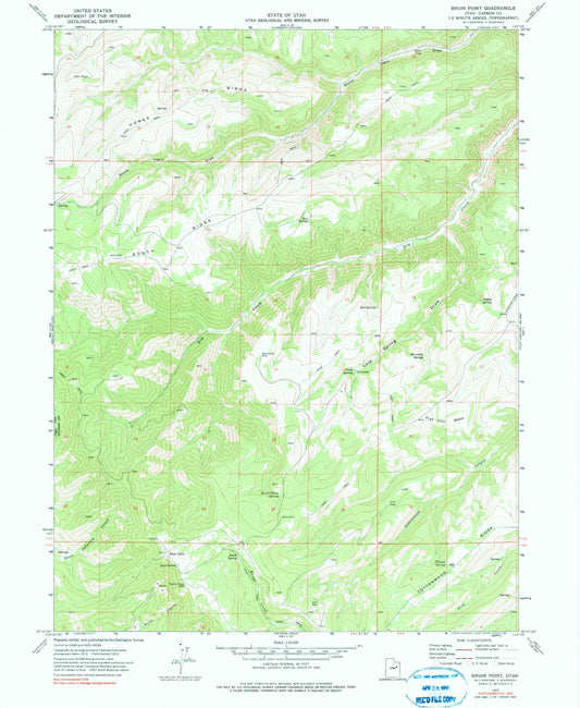 Classic USGS Bruin Point Utah 7.5'x7.5' Topo Map Image