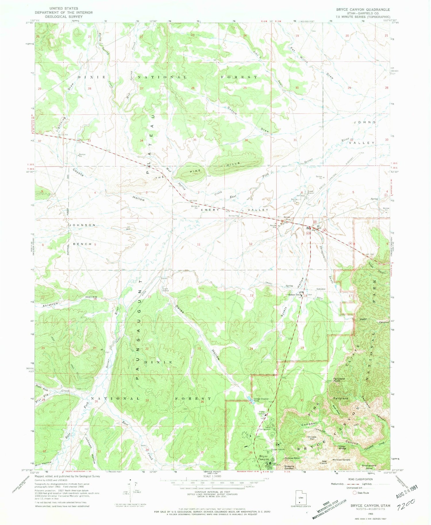 Classic USGS Bryce Canyon Utah 7.5'x7.5' Topo Map Image