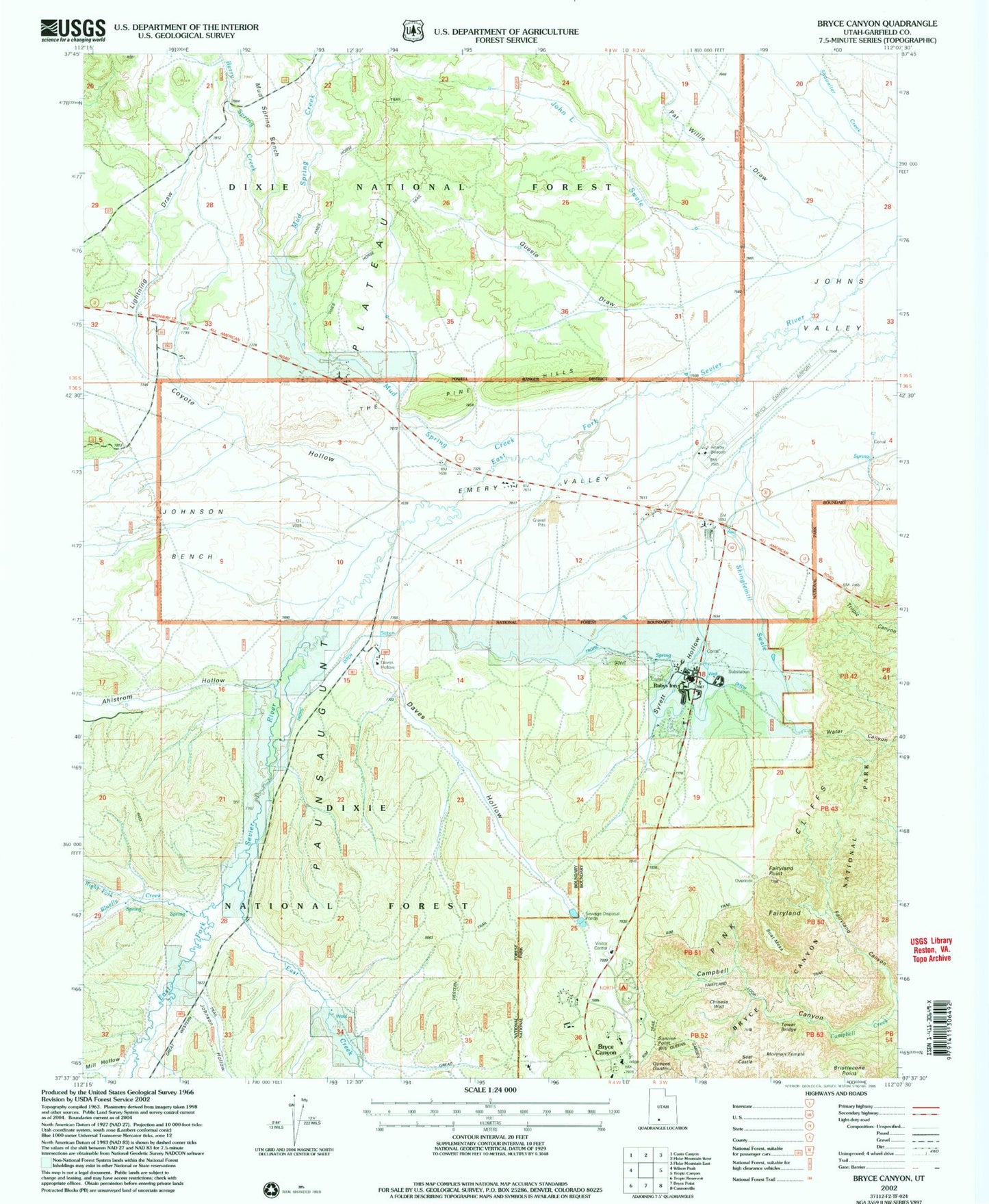 Classic USGS Bryce Canyon Utah 7.5'x7.5' Topo Map Image