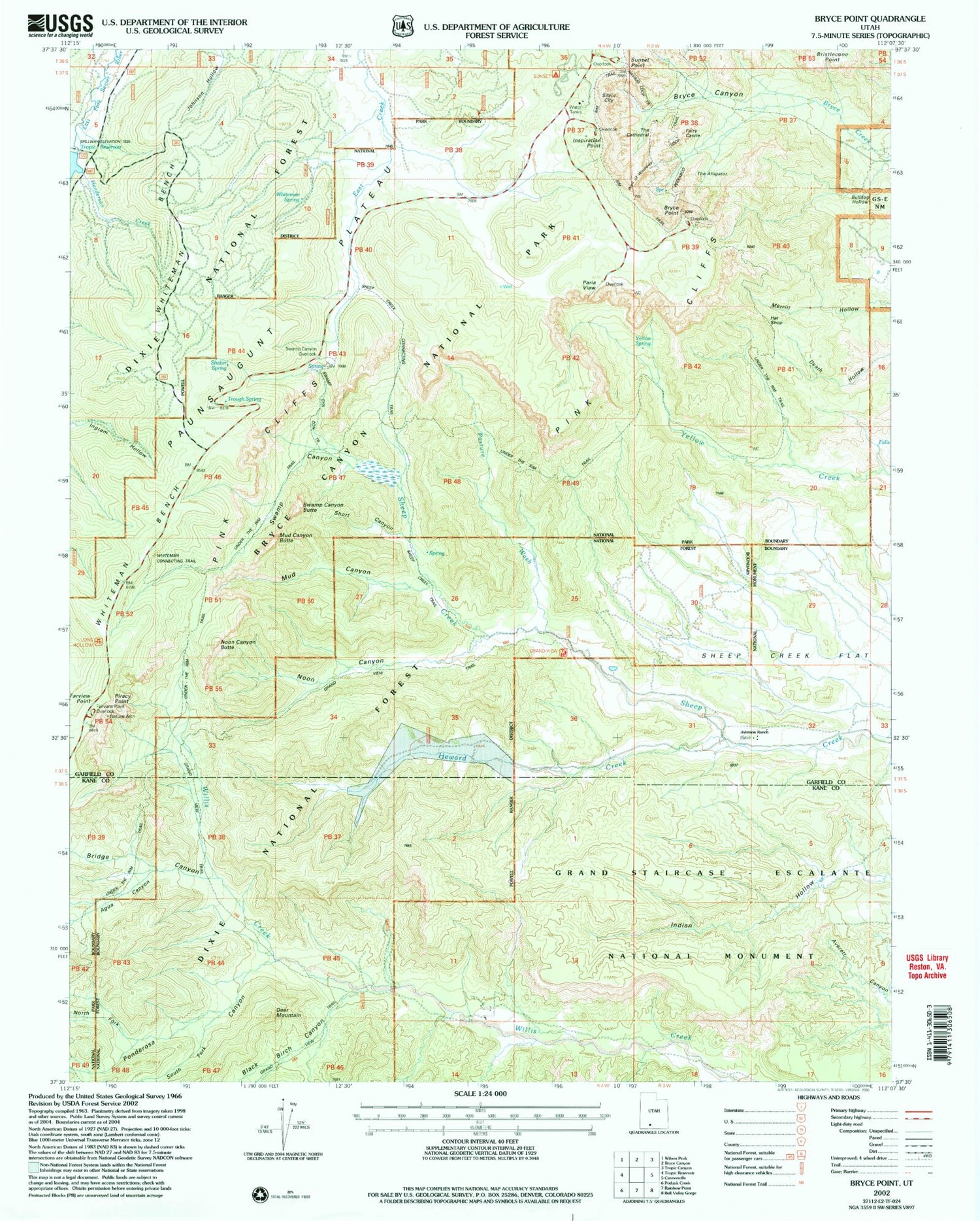 Classic USGS Bryce Point Utah 7.5'x7.5' Topo Map Image