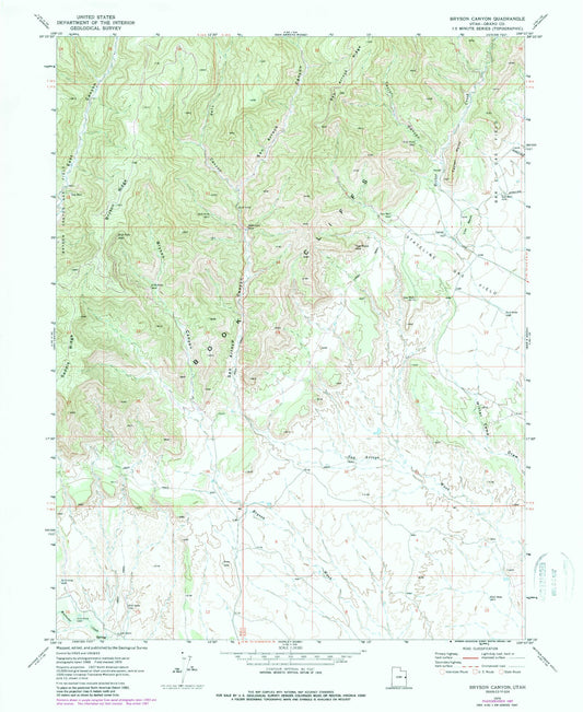 Classic USGS Bryson Canyon Utah 7.5'x7.5' Topo Map Image