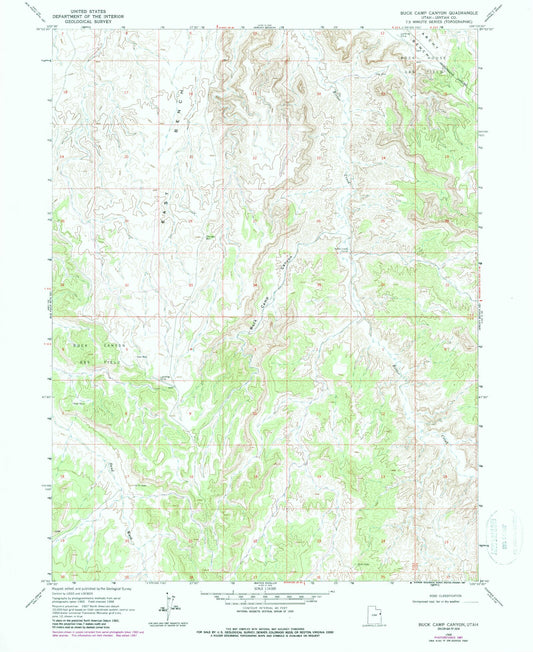 Classic USGS Buck Camp Canyon Utah 7.5'x7.5' Topo Map Image