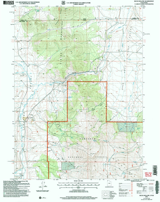 Classic USGS Buck Hollow Utah 7.5'x7.5' Topo Map Image