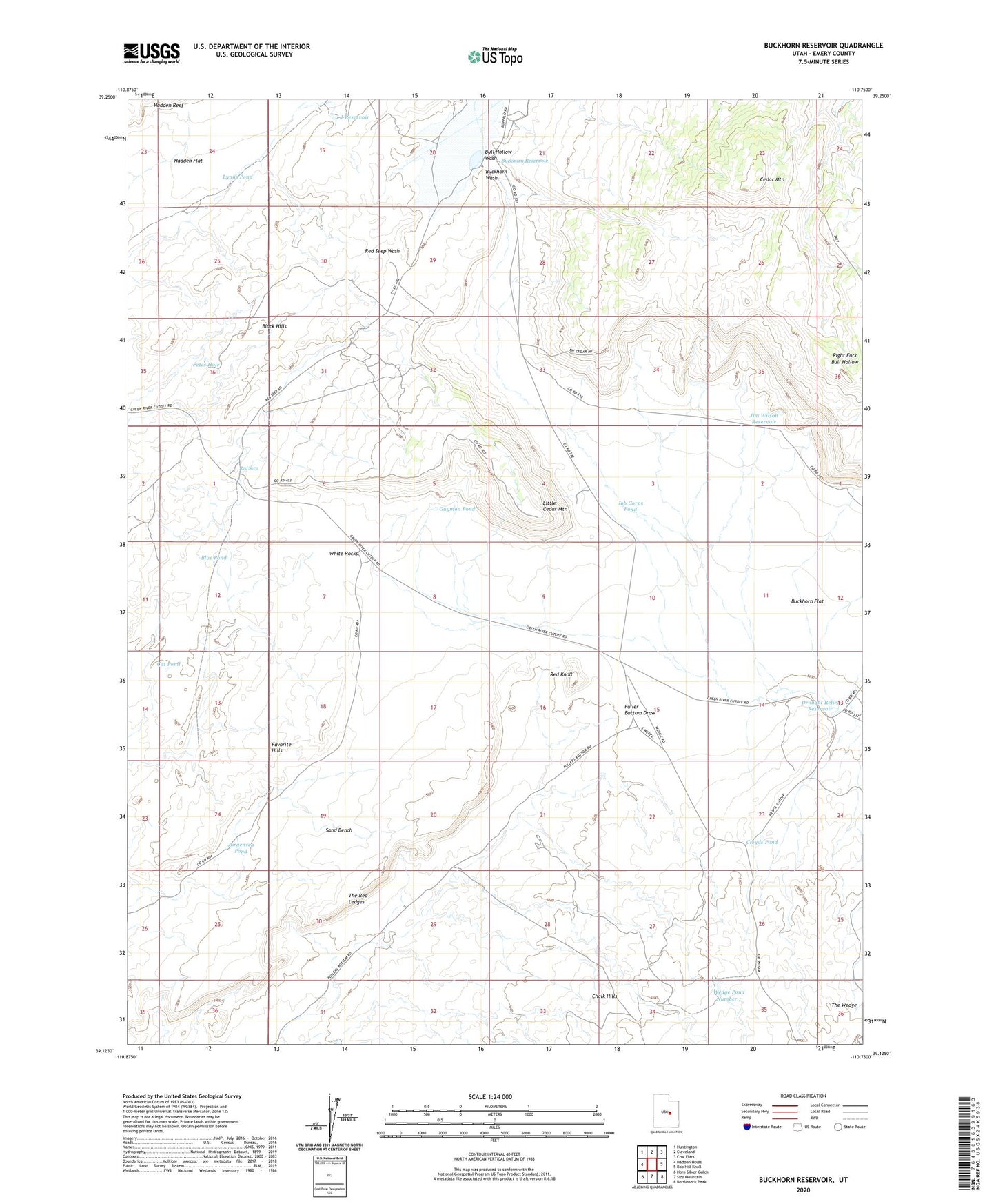Buckhorn Reservoir Utah US Topo Map Image