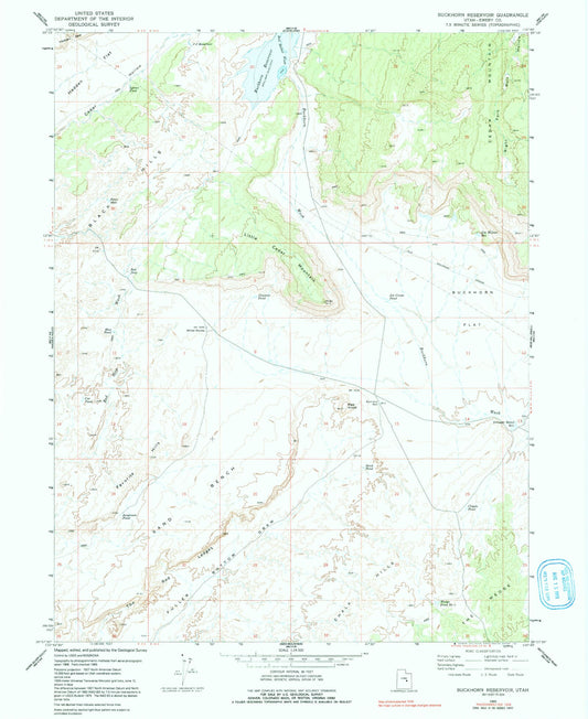 Classic USGS Buckhorn Reservoir Utah 7.5'x7.5' Topo Map Image