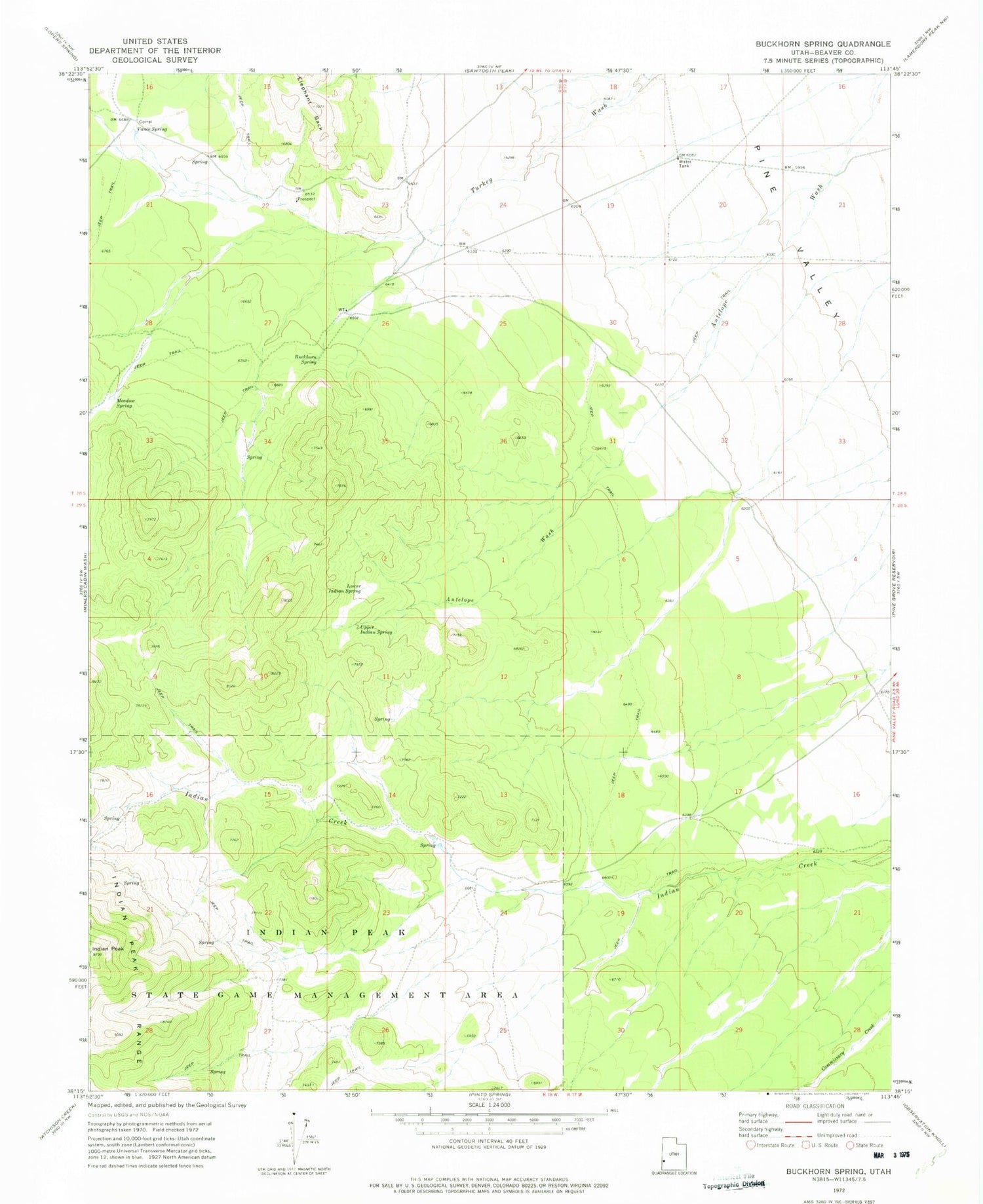 Classic USGS Buckhorn Spring Utah 7.5'x7.5' Topo Map Image
