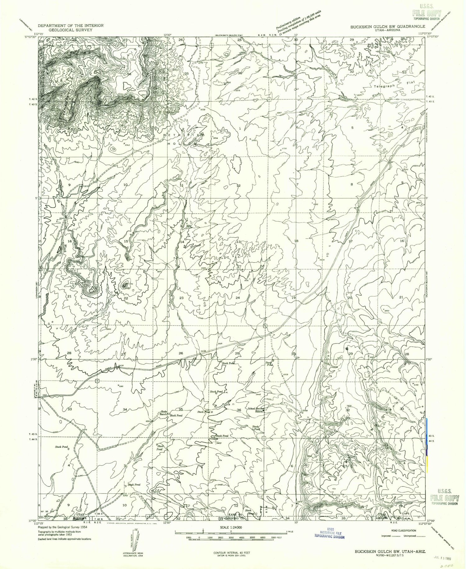 Classic USGS Petrified Hollow Utah 7.5'x7.5' Topo Map Image