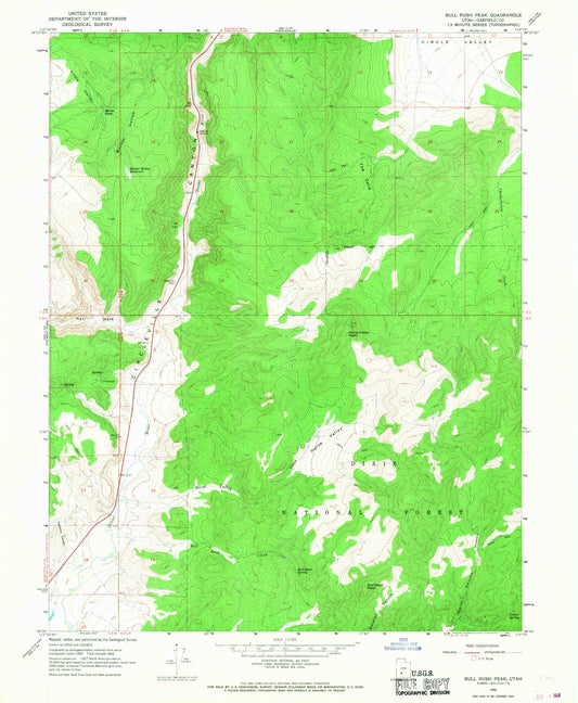 Classic USGS Bull Rush Peak Utah 7.5'x7.5' Topo Map Image