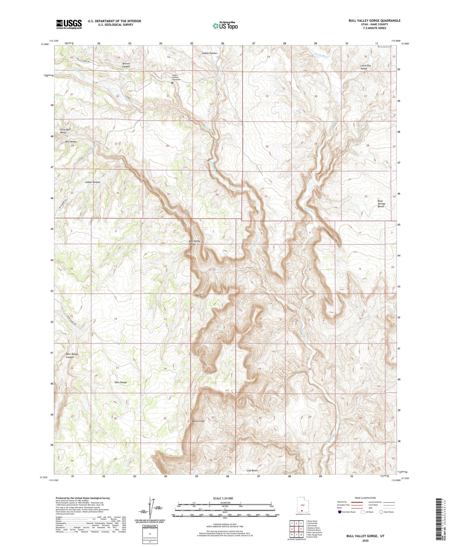 Bull Valley Gorge Utah US Topo Map Image