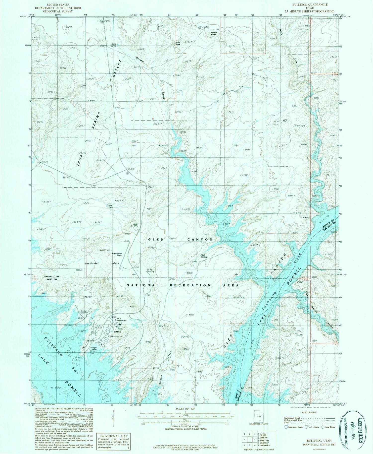 Classic USGS Bullfrog Utah 7.5'x7.5' Topo Map Image