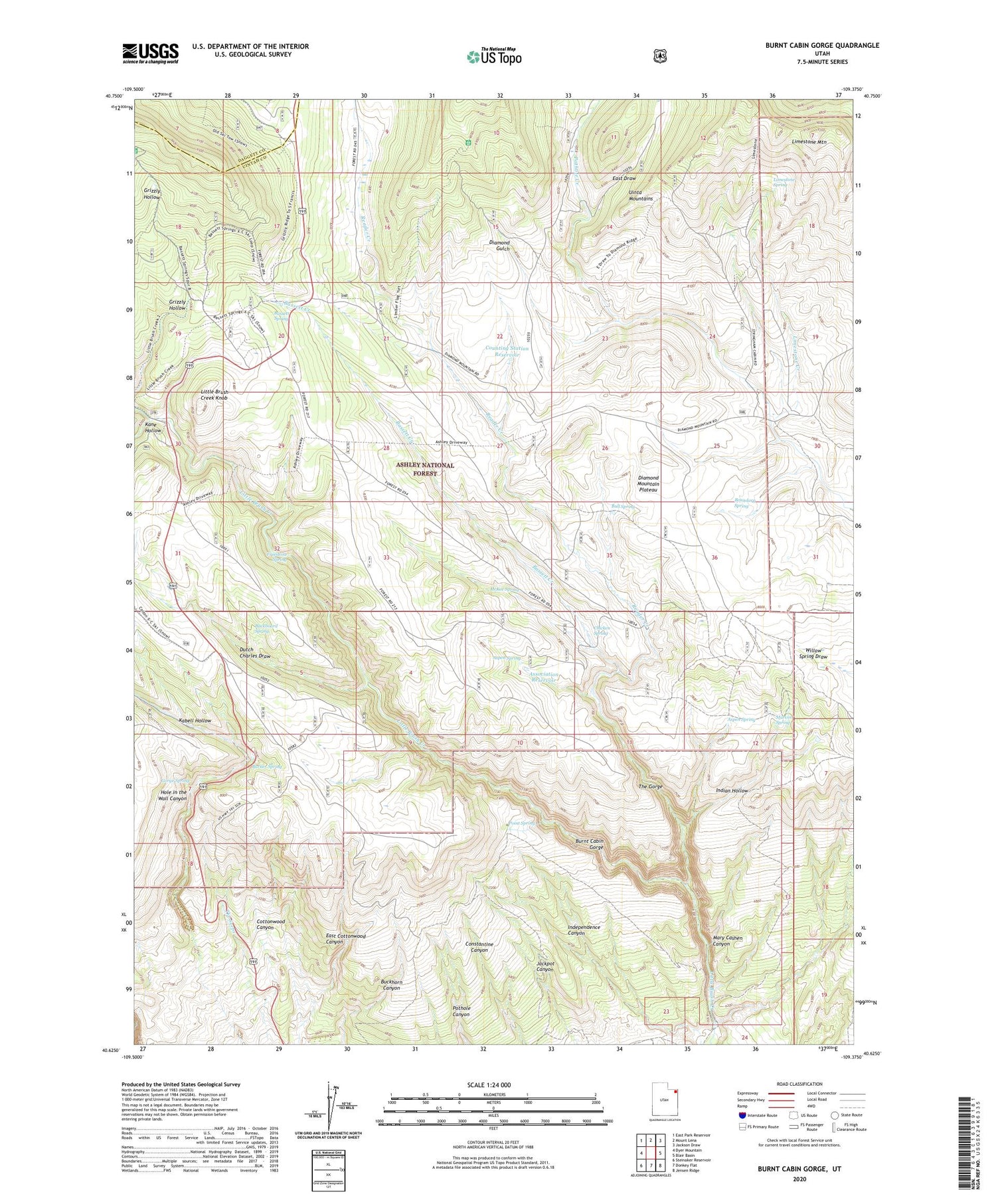 Burnt Cabin Gorge Utah US Topo Map Image