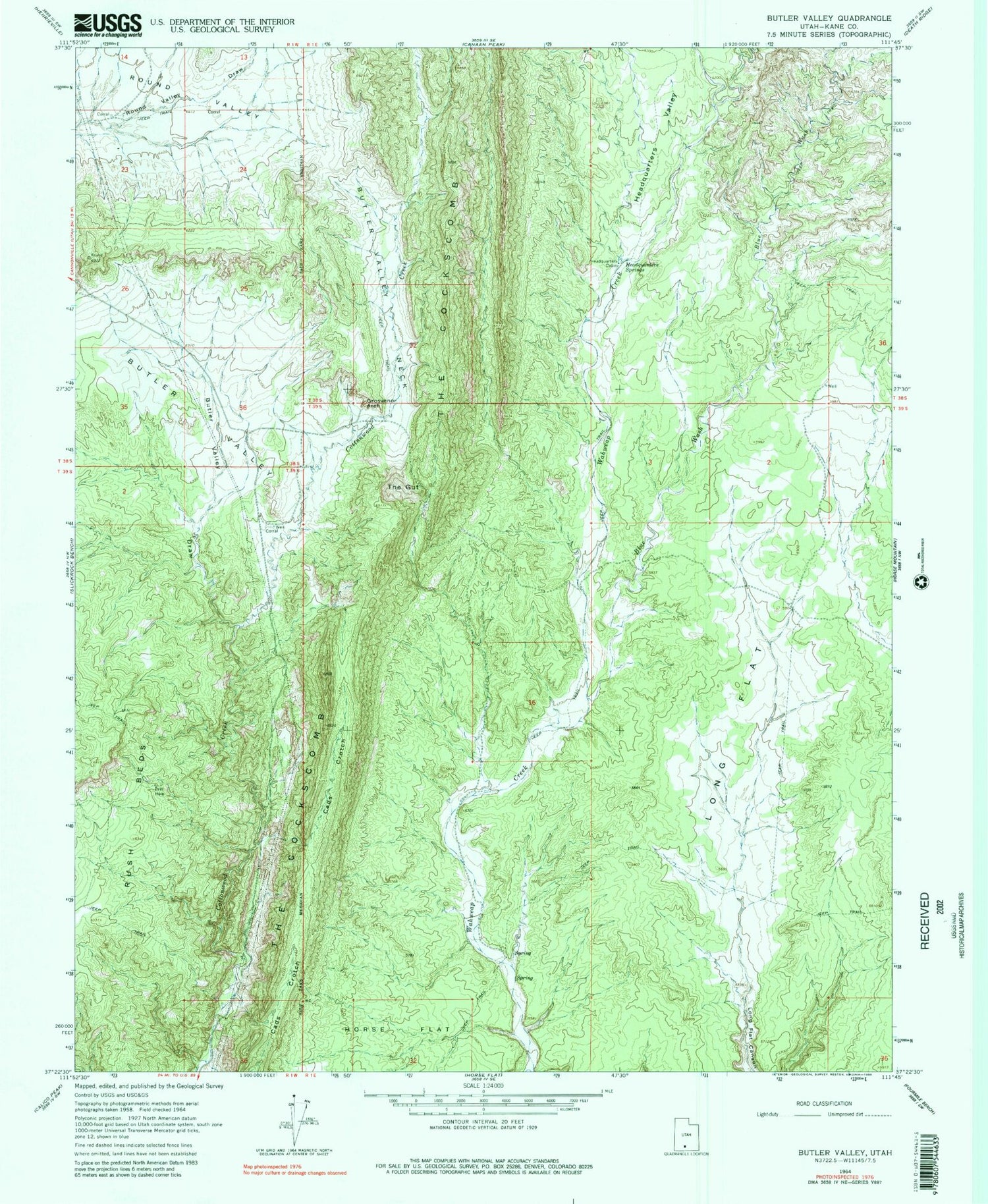 Classic USGS Butler Valley Utah 7.5'x7.5' Topo Map Image