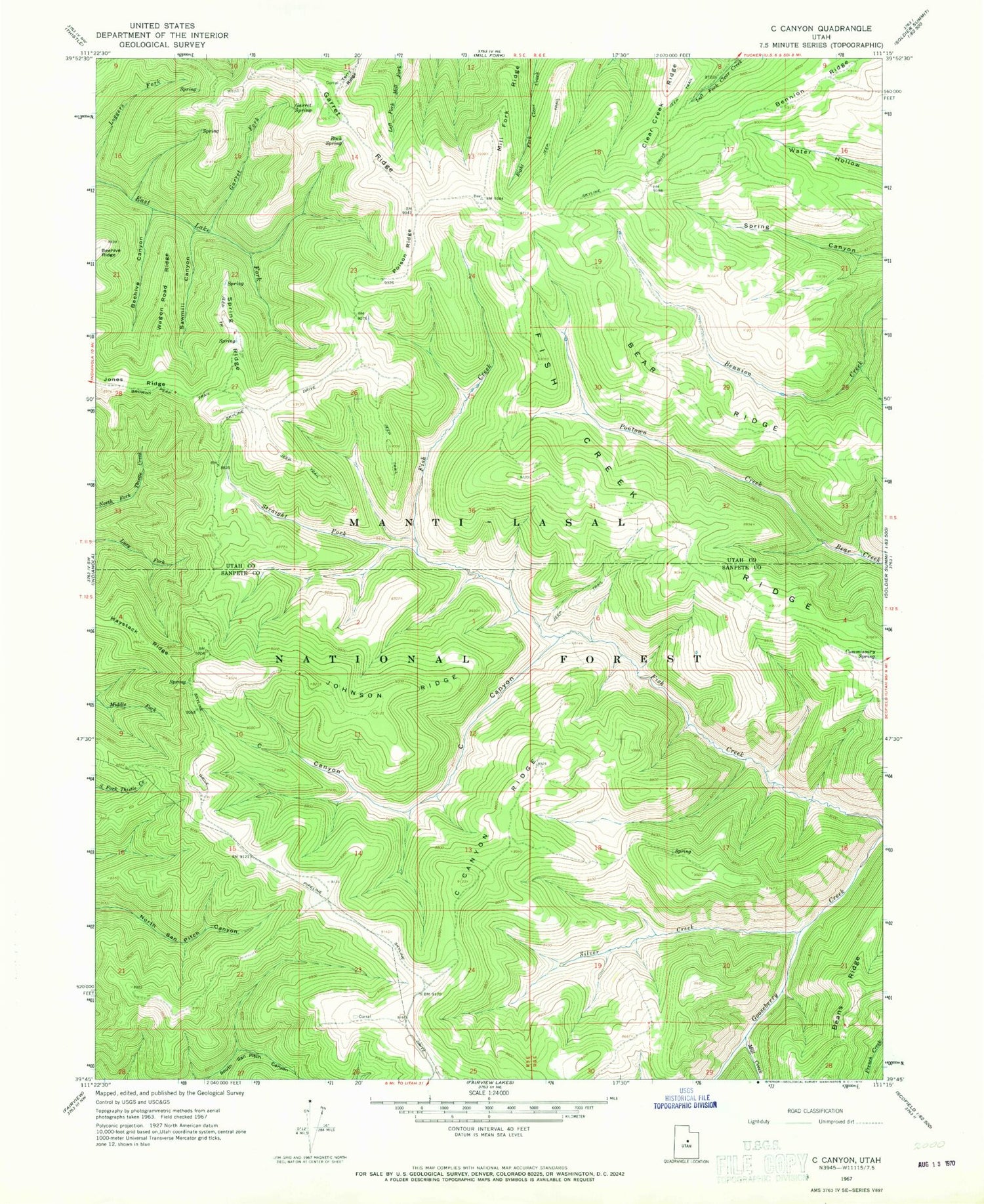 Classic USGS C Canyon Utah 7.5'x7.5' Topo Map Image