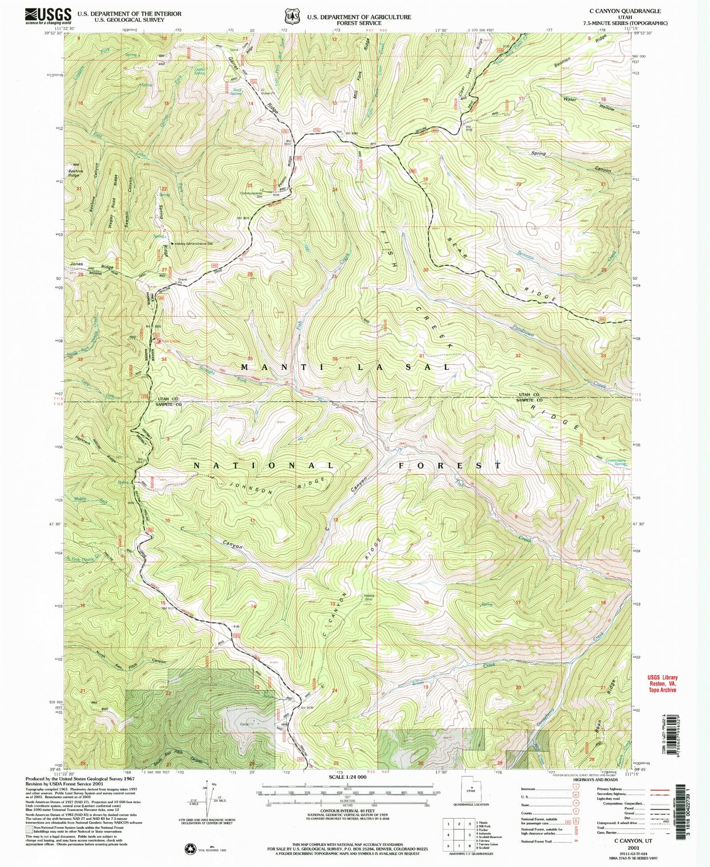 Classic USGS C Canyon Utah 7.5'x7.5' Topo Map Image