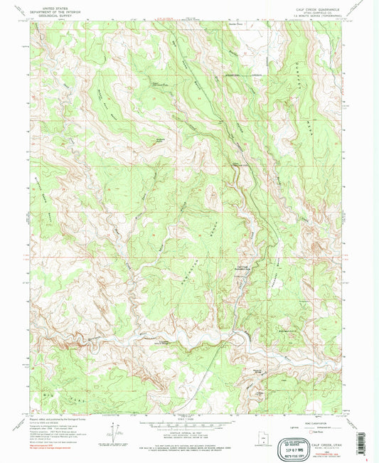 Classic USGS Calf Creek Utah 7.5'x7.5' Topo Map Image