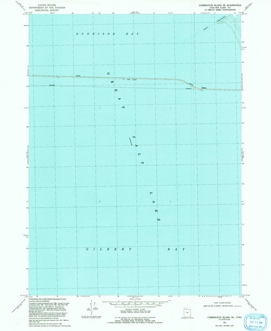 Classic USGS Carrington Island NE Utah 7.5'x7.5' Topo Map Image
