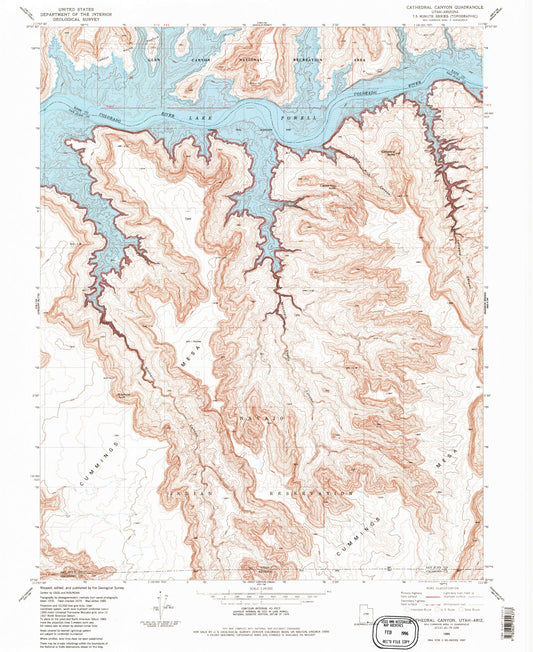 Classic USGS Cathedral Canyon Utah 7.5'x7.5' Topo Map Image